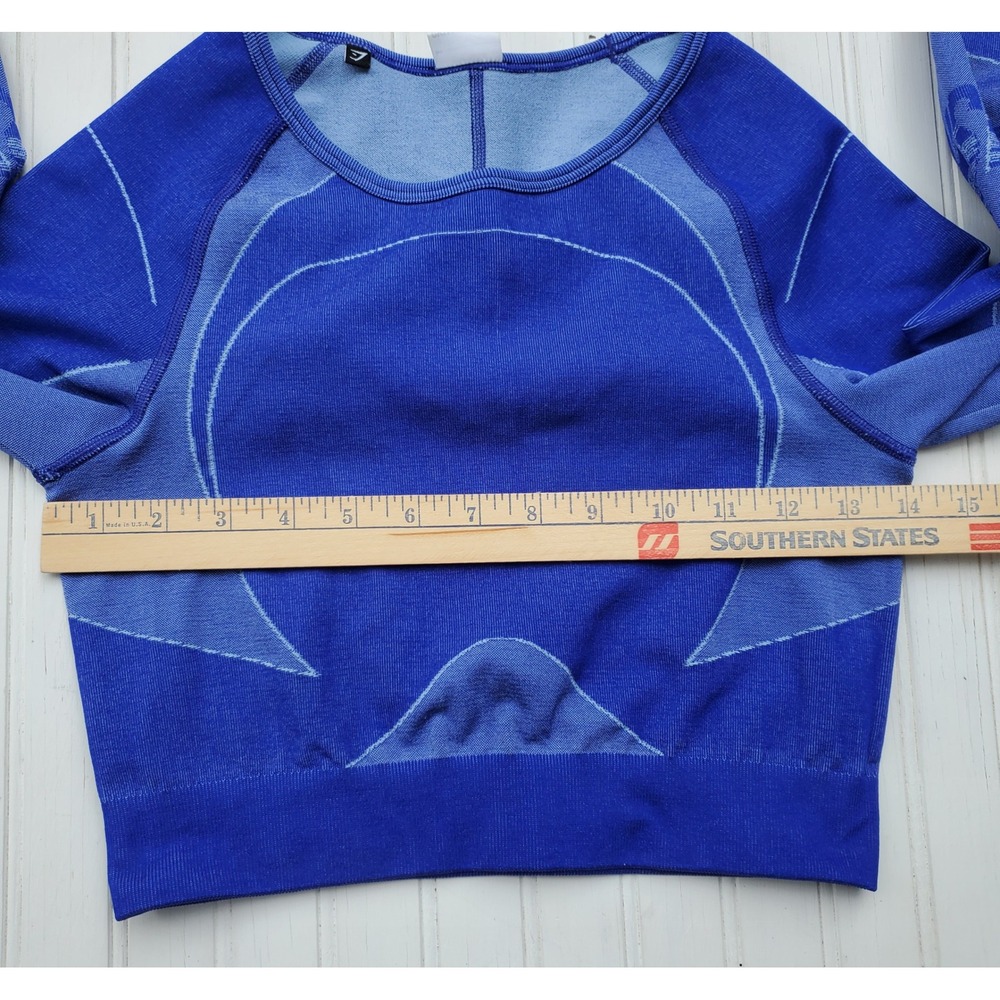 Gymshark Energy+ Seamless Long Sleeve Crop Top Blue Marl Open Back Workout Small - Picture 3 of 5